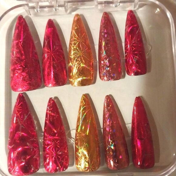 Hand crafted festive press on nails sz Large - Picture 8 of 9